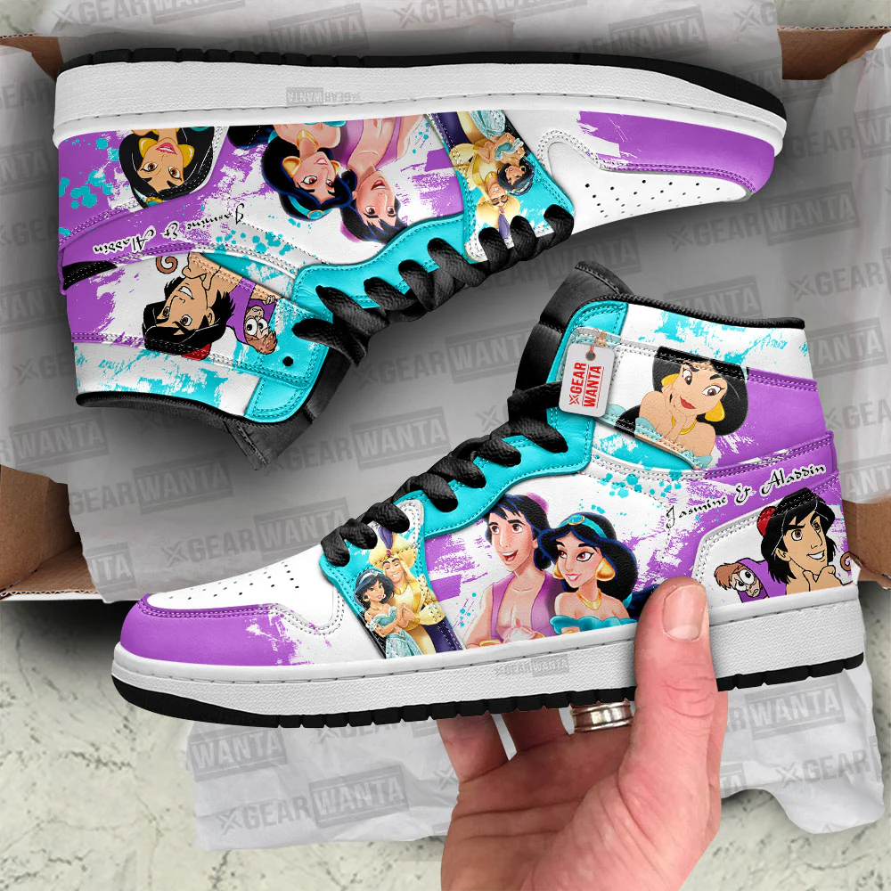Jasmine and Aladdin High-Top Leather Sneakers Custom - Image 3