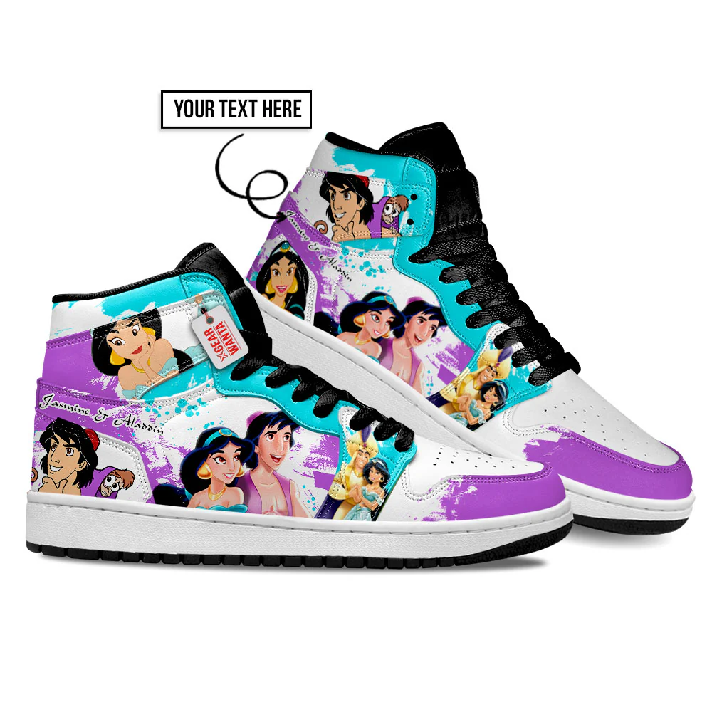 Jasmine and Aladdin High-Top Leather Sneakers Custom - Image 4