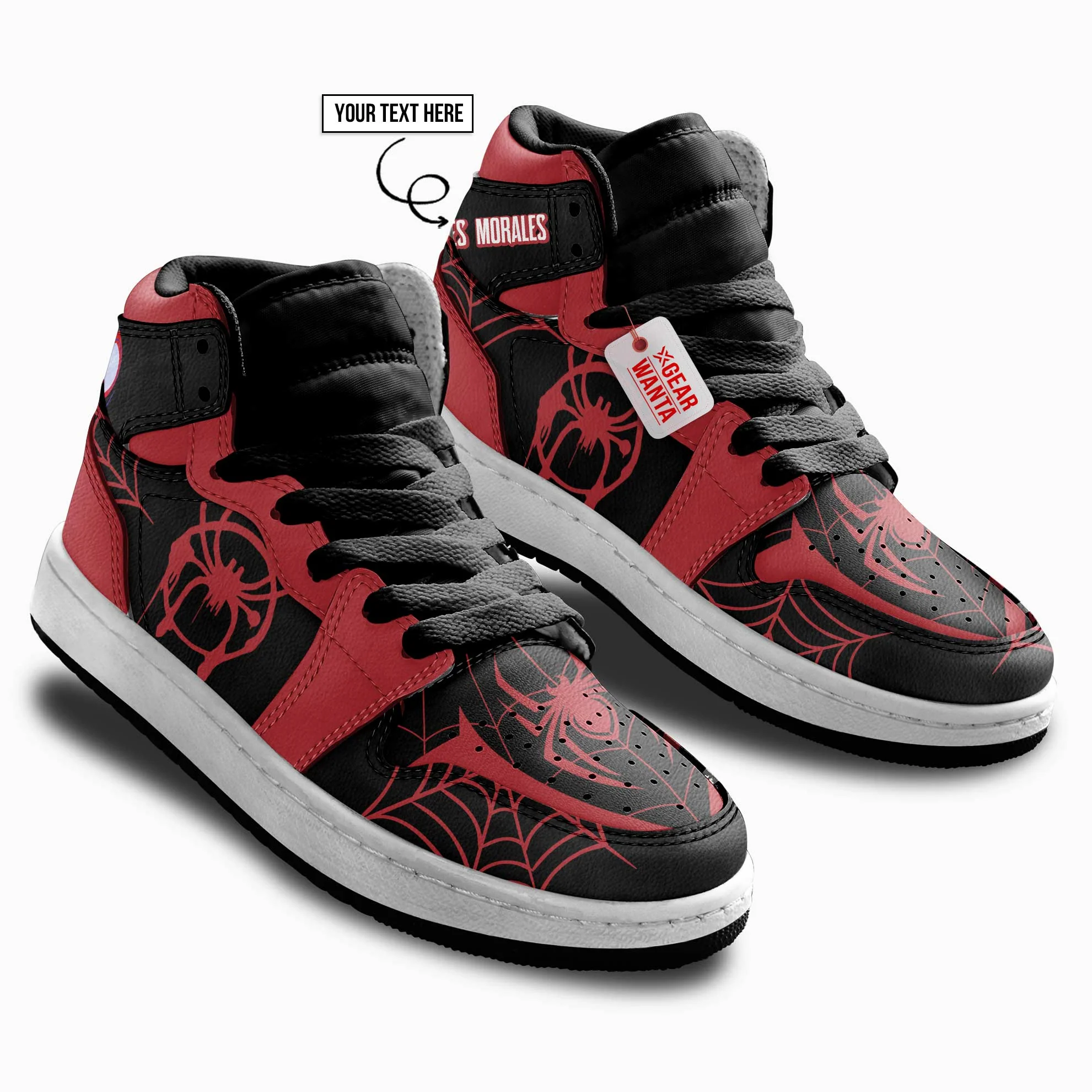 Miles Morales Kids High-Top Leather Sneakers Custom Name - Image 3