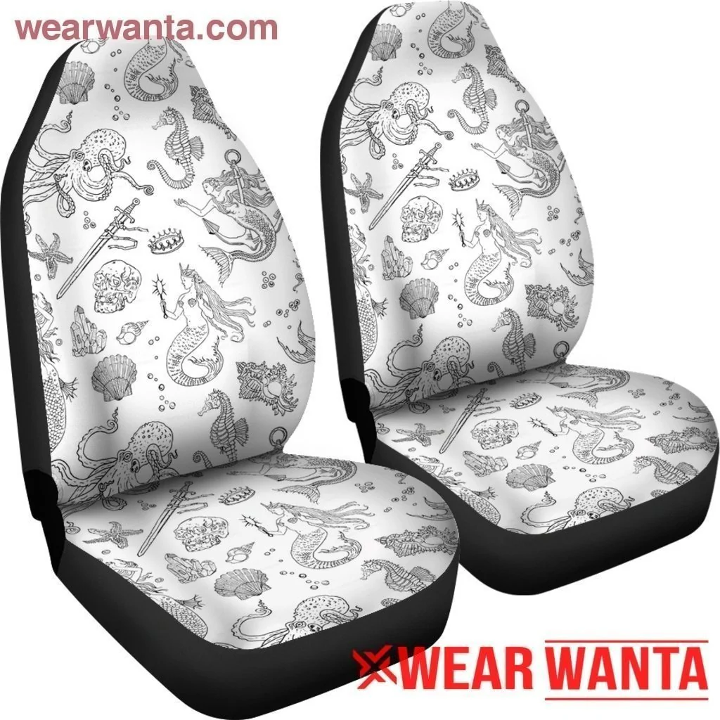 Ocean Sea Animals Black & White Car Seat Covers LT03 - Image 5