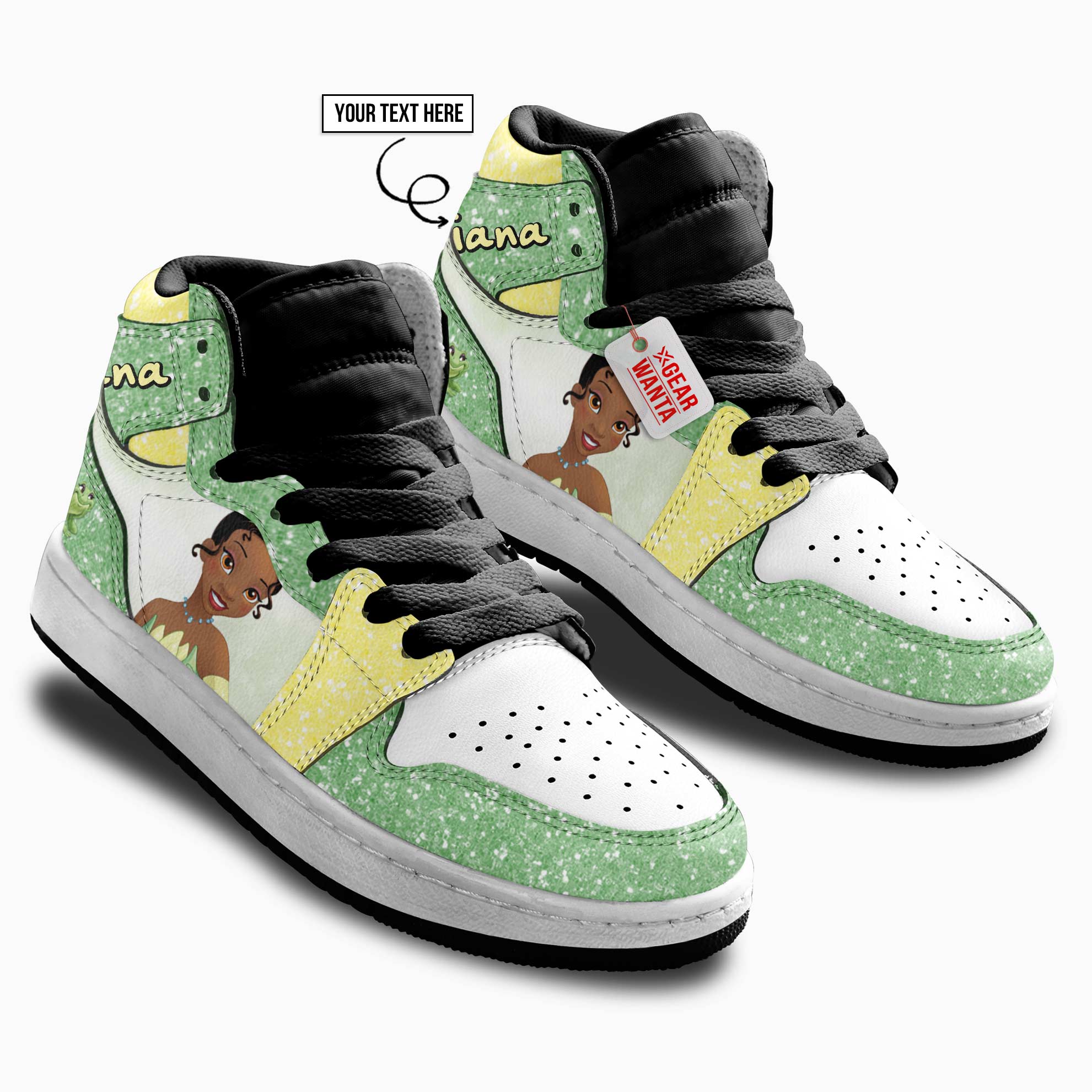 Princess Tiana Kids High-Top Leather Sneakers Custom Name - Image 3