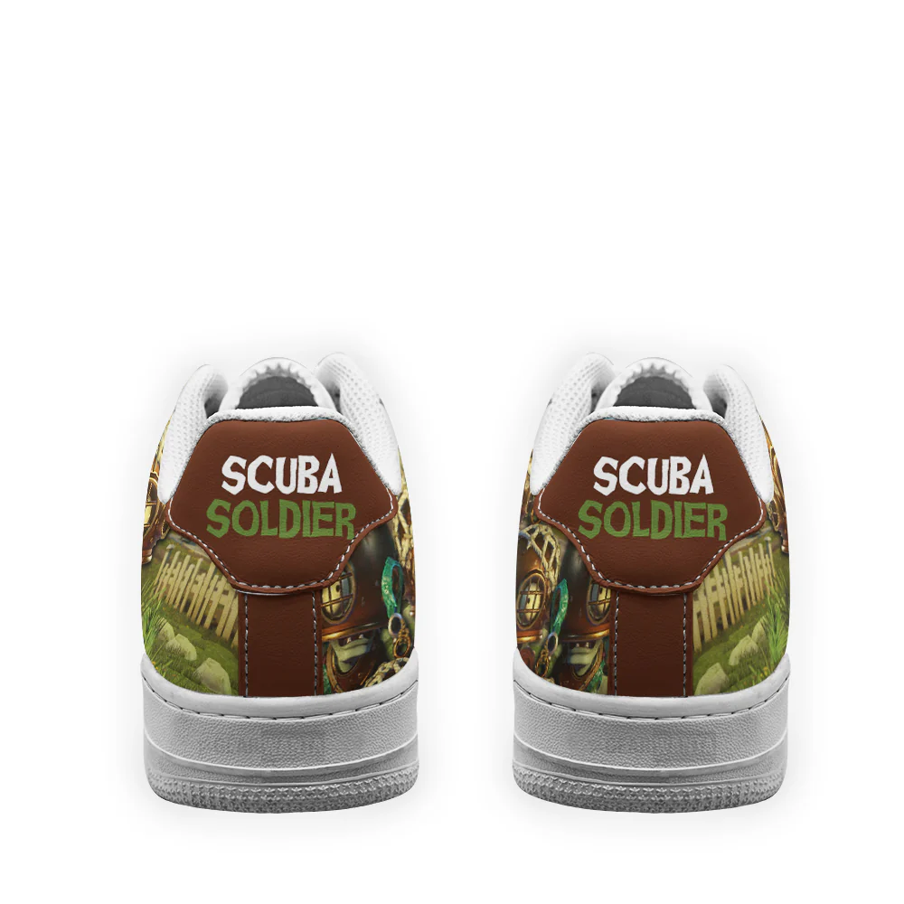 Plants Vs Zombies Scuba Soldier Low-Top Leather Sneakers Custom Name - Image 4