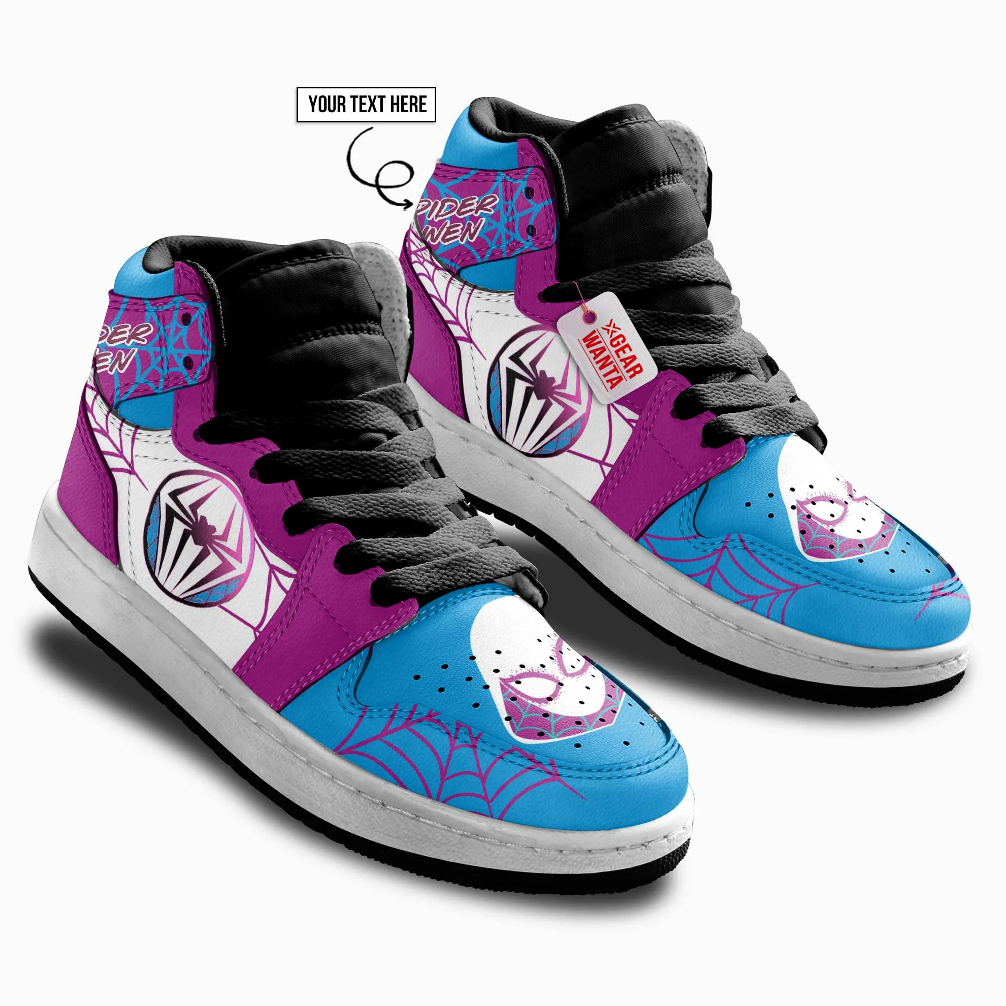 Spider Gwen Kids High-Top Leather Sneakers Custom Name - Image 3